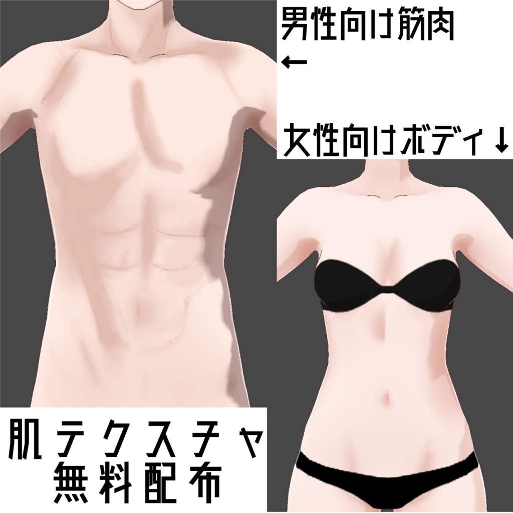 【無料配布】VRoid用肌テクスチャ 谷間付きマットな肌/男性向きムキムキ筋肉
