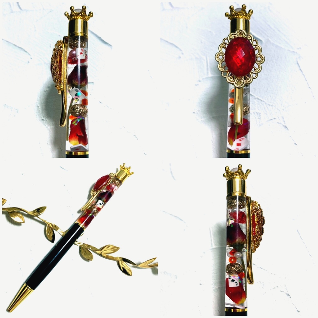 王冠・ストーン付きハーバリウムペン　レッドA