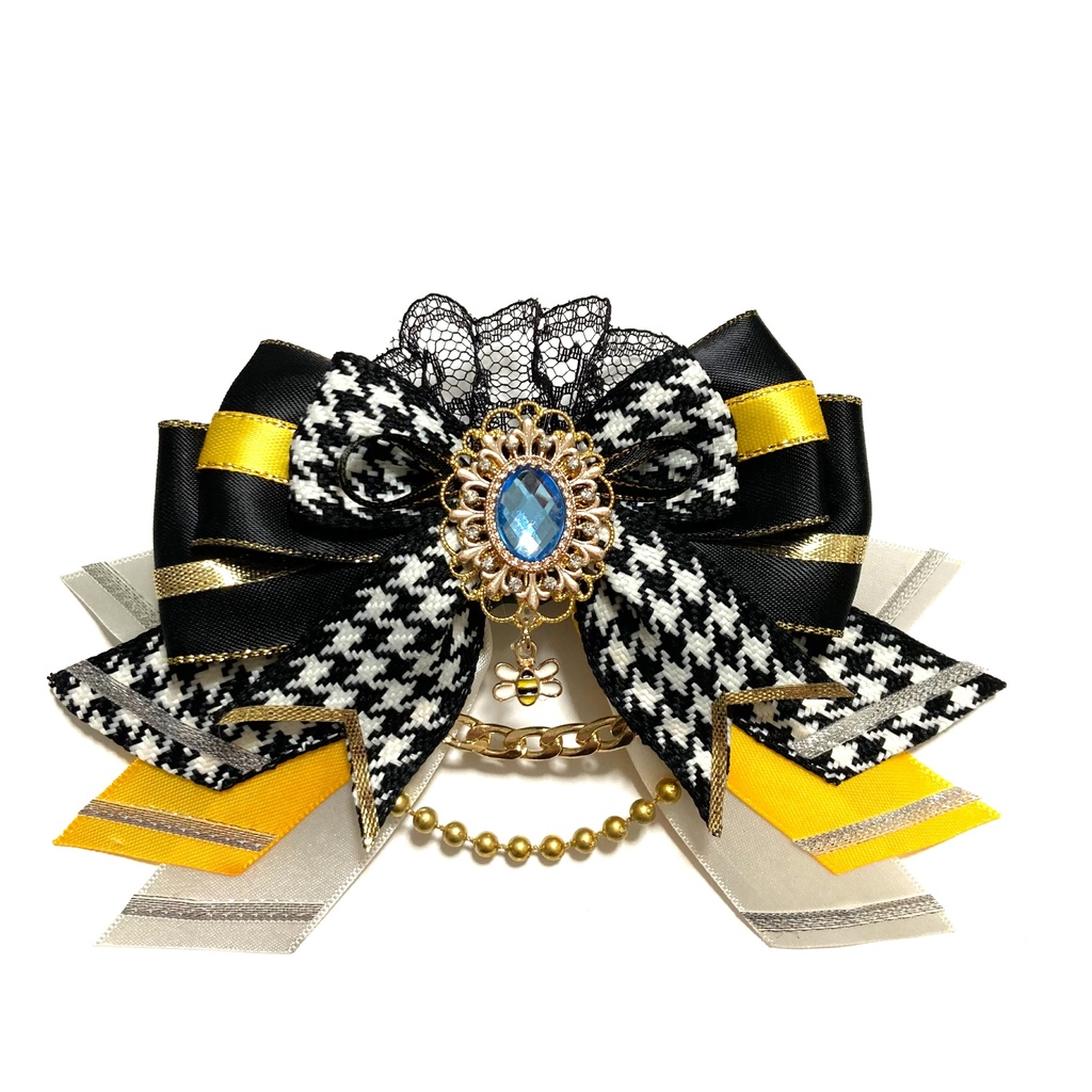 黄色・黒・白 キンブレリボン(ストーンカラー選択可)