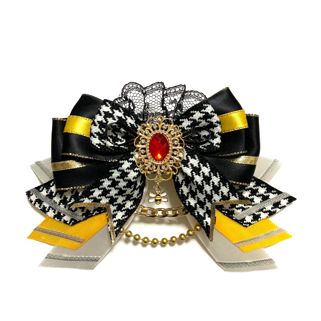 黄色・黒・白 キンブレリボン(ストーンカラー選択可)