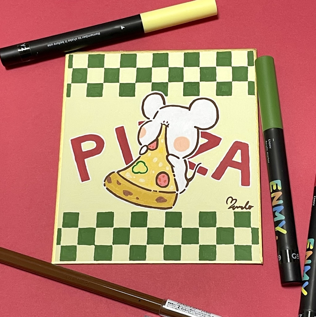 ピザとマシュ　原画ミニ色紙