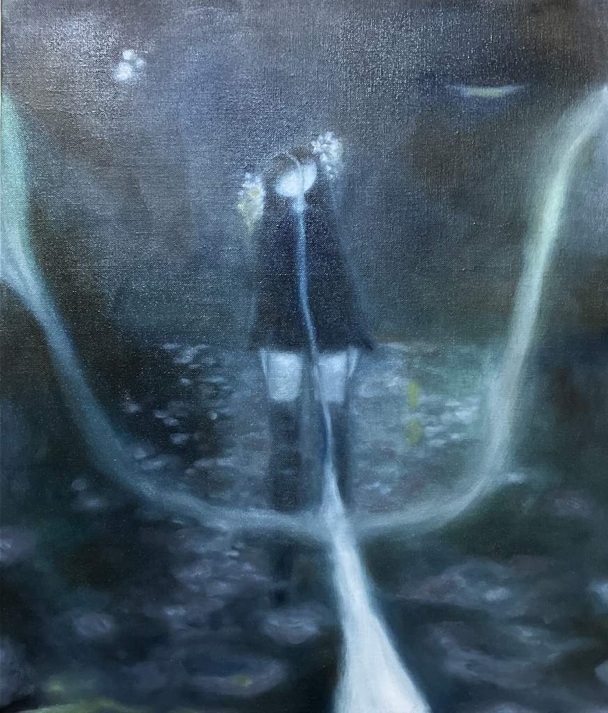 油絵｜半分の山がみえる