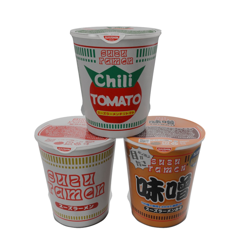 【3Dモデル】カップラーメン・カップ麺セット | 建築パース・漫画背景・3Dアニメ向け | blend/fbx同梱