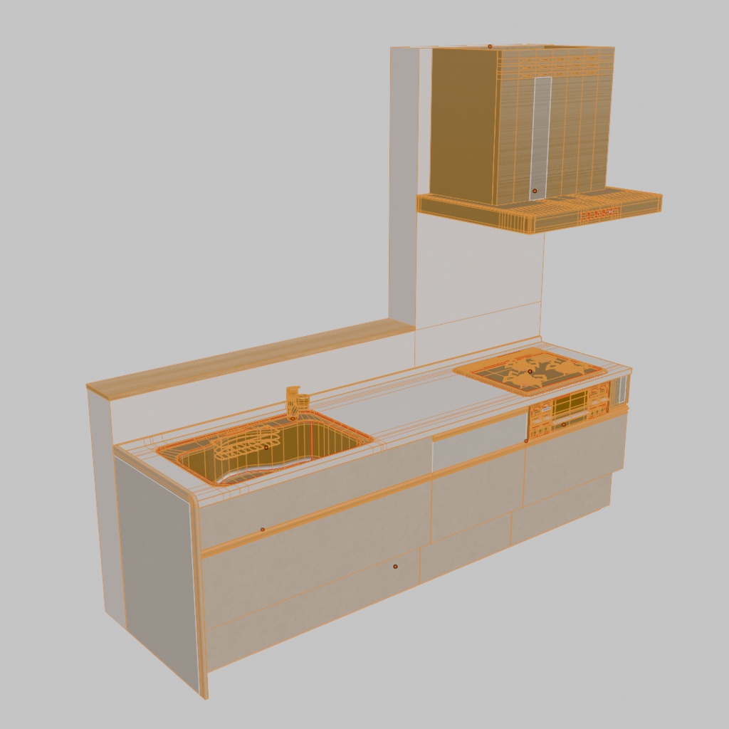 【3Dモデル】キッチンセット | 建築パース・漫画背景・3Dアニメ向け | blend/fbx同梱