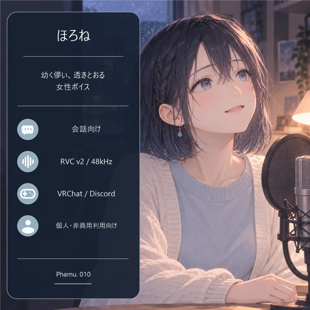 【RVCv2/会話向け】幼く儚い、透きとおる女性ボイス「ほろね」