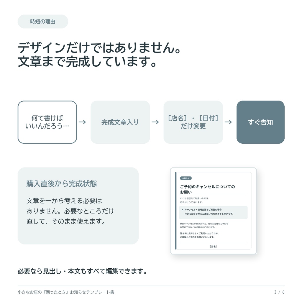 小さなお店の「困ったとき」お知らせテンプレート集|文章完成済み・Canvaで店名を変えるだけ
