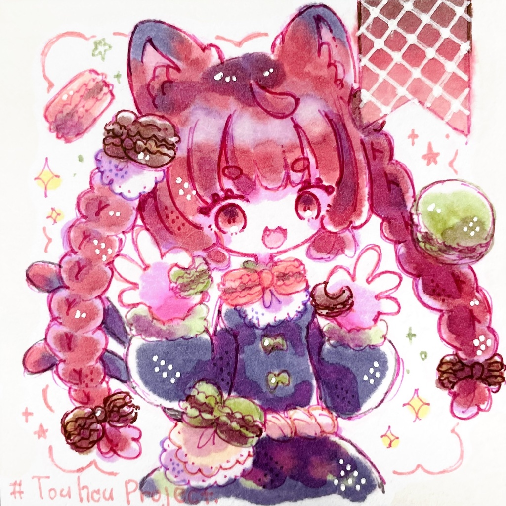 東方Project 直筆豆色紙 おりん×マカロン