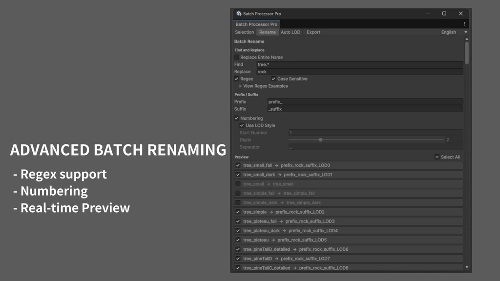 Batch Processor Pro - Rename, Auto LOD, Export