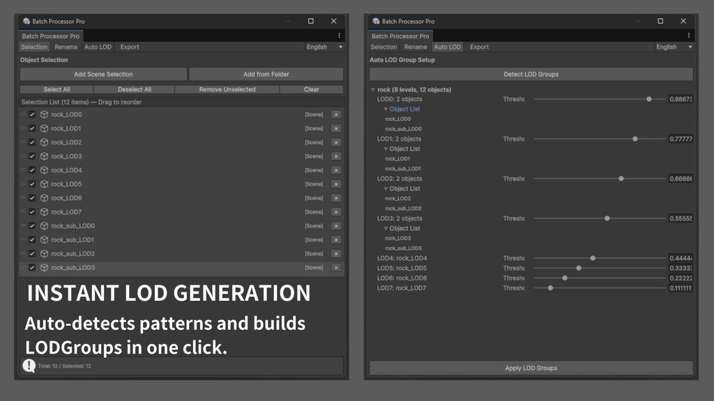 Batch Processor Pro - Rename, Auto LOD, Export