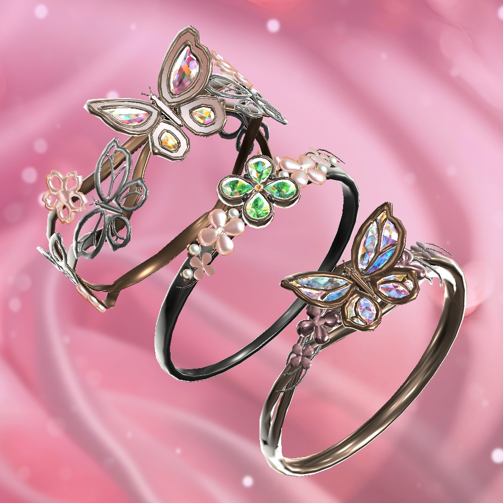 【Cavo's】蝶々・春 指輪アクセサリー 3点セット