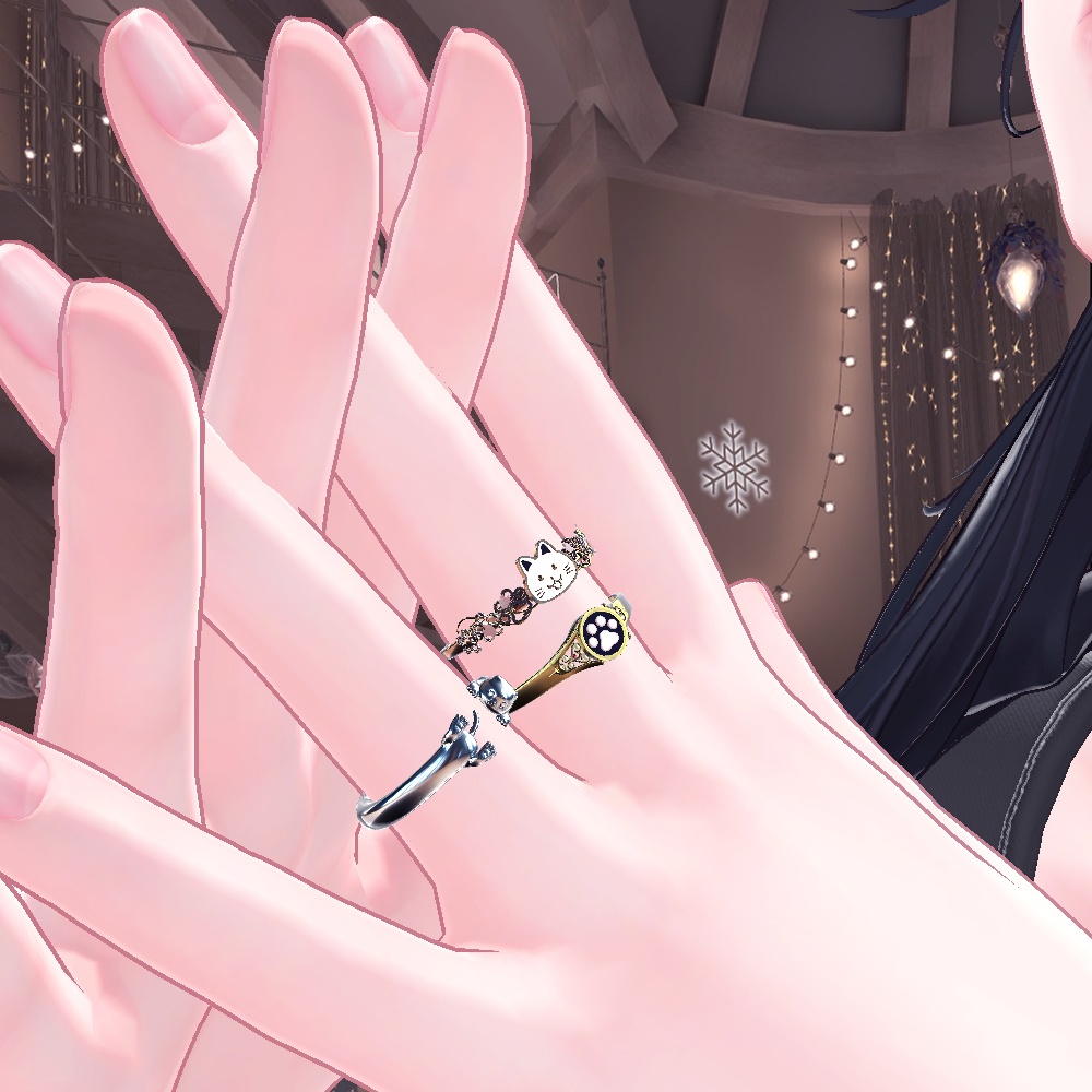 【Cavo's】ねこ 指輪アクセサリー ~スコティッシュ添え~ 3点セット