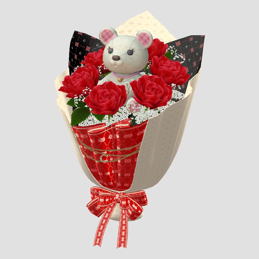 【Cavo's】ゆらゆら薔薇とクマの花束 (小&大&花瓶&ぬいぐるみセット)