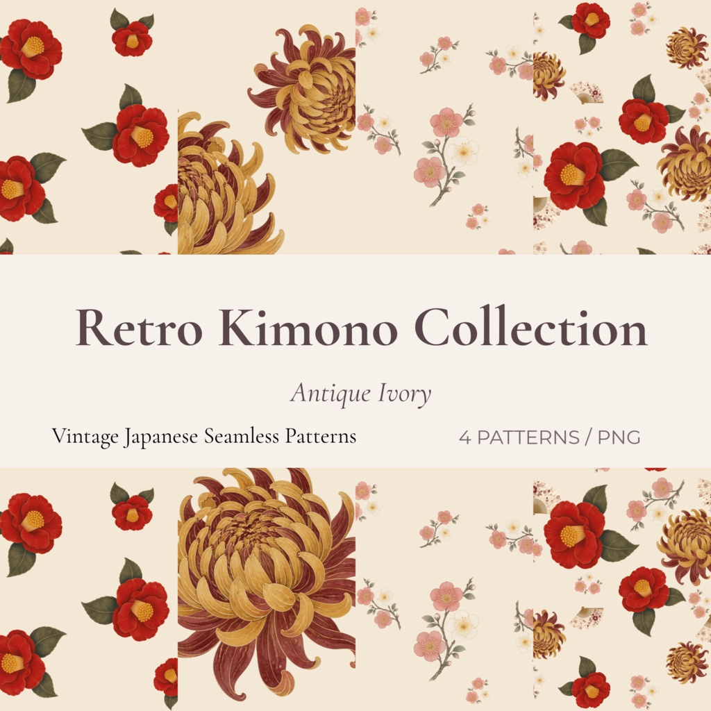 Retro Kimono Collection – Antique Ivory Vintage Japanese Seamless Patterns 