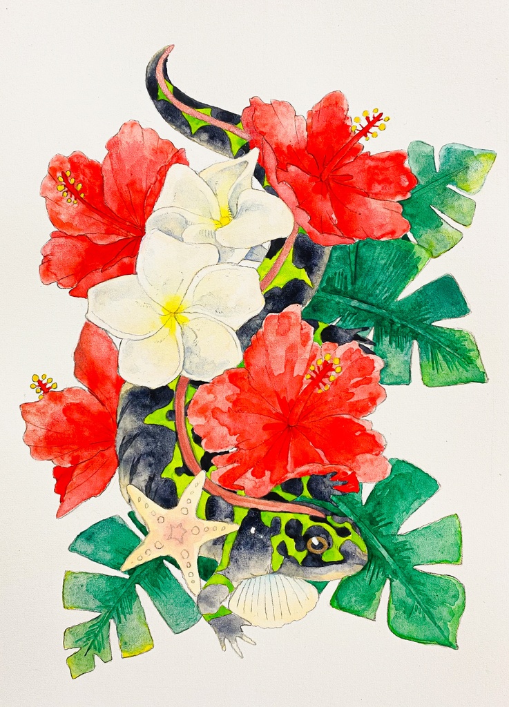 水彩画 絵画 原画『夏色の花々』