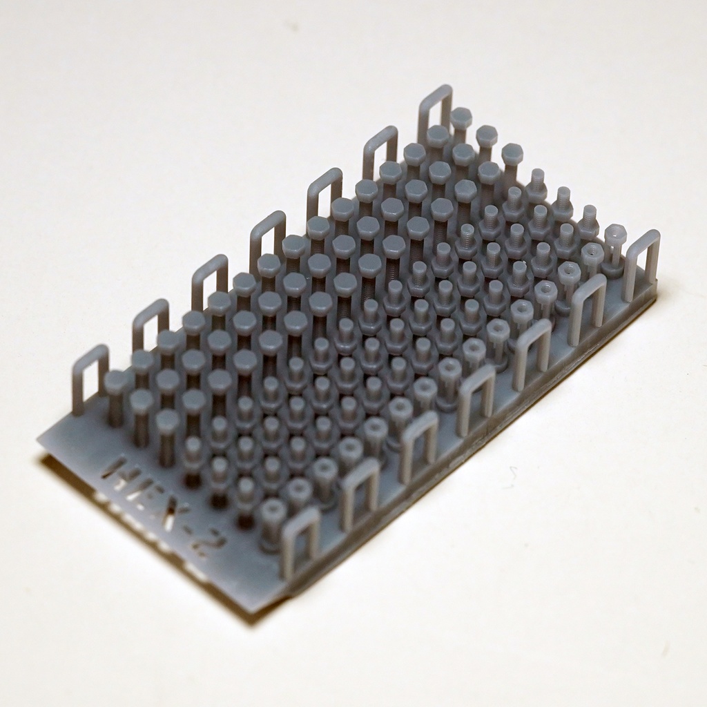 2mm六角ボルト&ナット 1シート(ボルト、ナット各45個、ナットのみ 15個) 3Dプリンタ出力品 ディテールアップパーツ プラモデル用