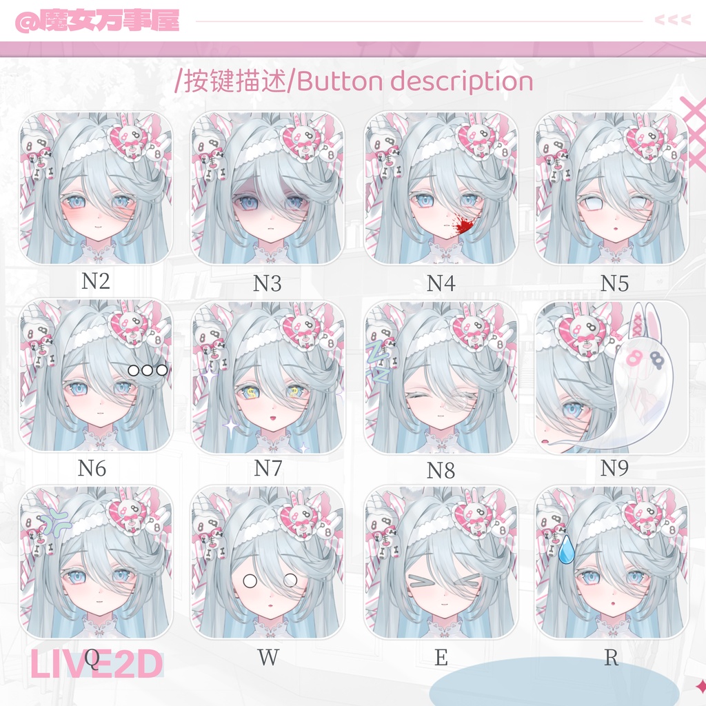 【Live2D Model】骨の兎/Hone Usagi【汎用型モデル】(VTS対応)/35+ボタン搭載/飛び頭/VB/前傾き/背景素材をプレゼント
