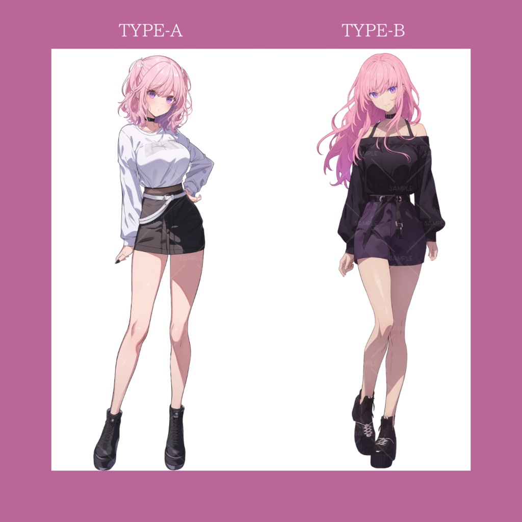 【立ち絵】No.38_桃髪_女性_私服