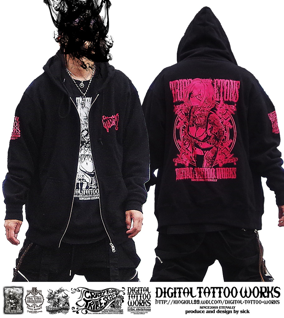 DIGITAL TATTOO WORKS 受注生産 厚手ZIPパーカー2025