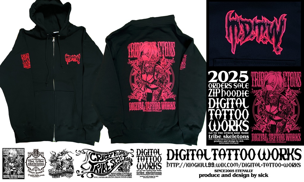 DIGITAL TATTOO WORKS 受注生産 厚手ZIPパーカー2025