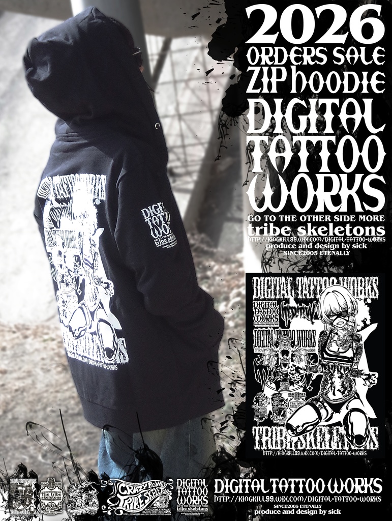DIGITAL TATTOO WORKS 受注生産　ZIPパーカー2026