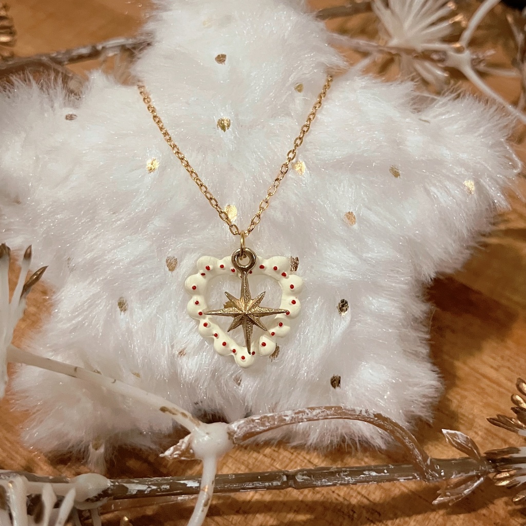 フリルハートのネックレス/レッド・ブラック ぬい用