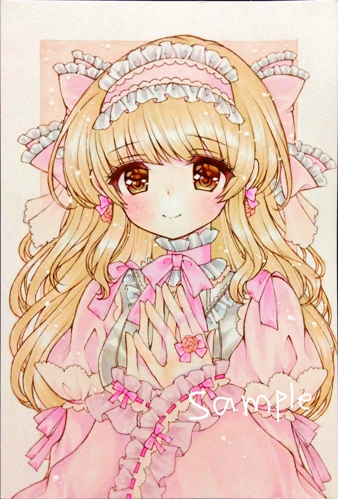 オリジナルイラスト pink ドローイング 手描きイラスト 原画