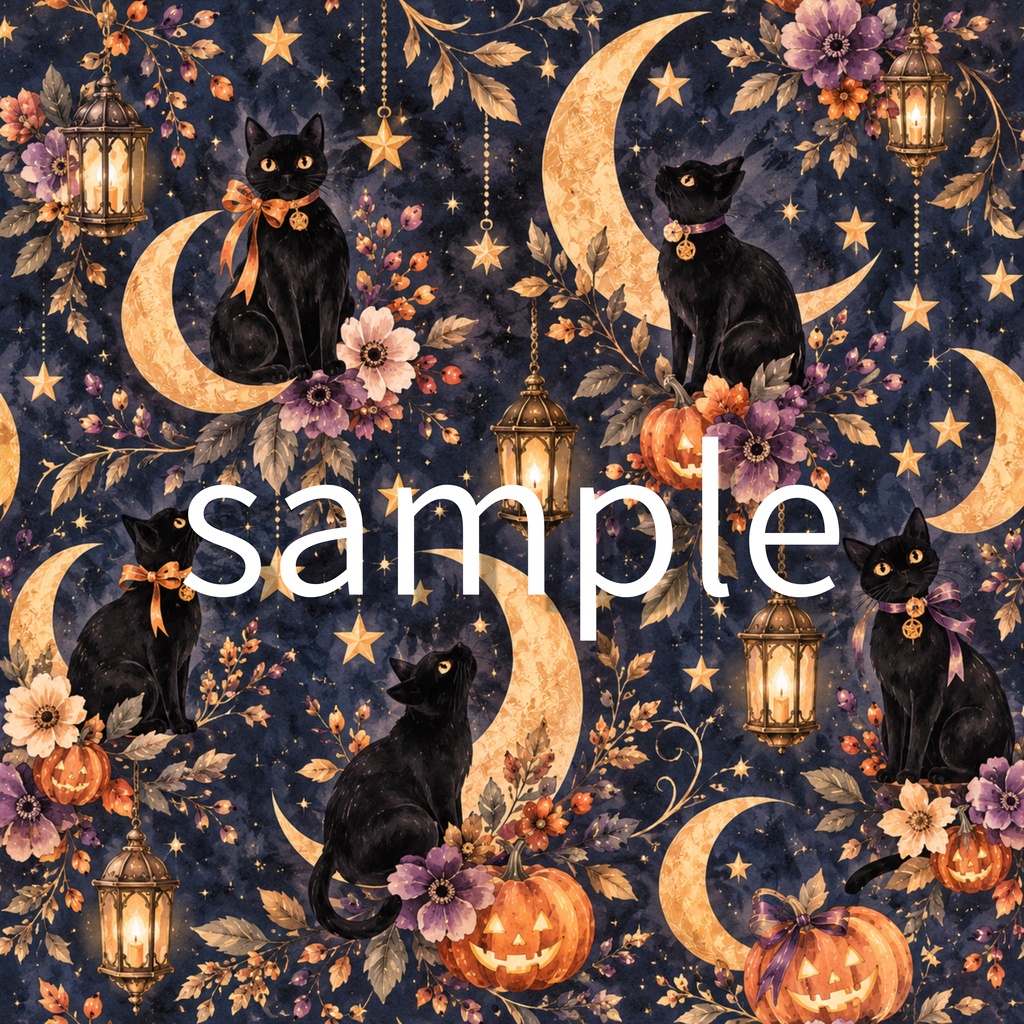 【ハロウィン】デジタルペーパー10枚セット|かわいい黒猫・おばけ・かぼちゃ・魔女|背景素材 PNG