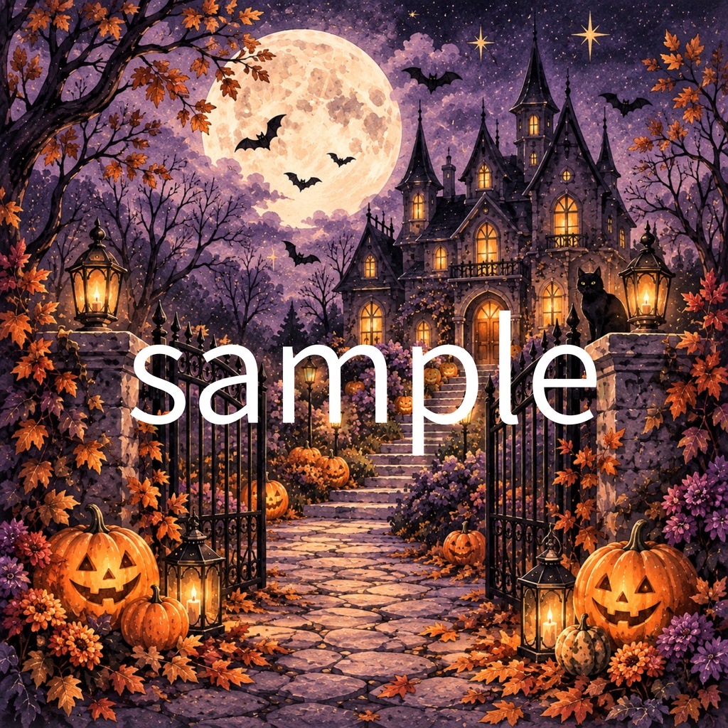 【ハロウィン】デジタルペーパー10枚セット|かわいい黒猫・おばけ・かぼちゃ・魔女|背景素材 PNG