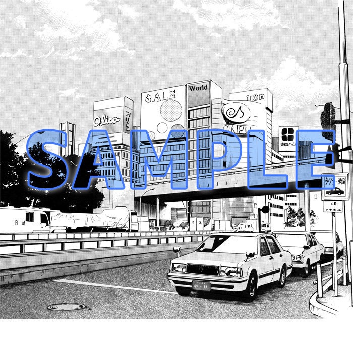 【漫画素材】【背景】ビルと車道の風景