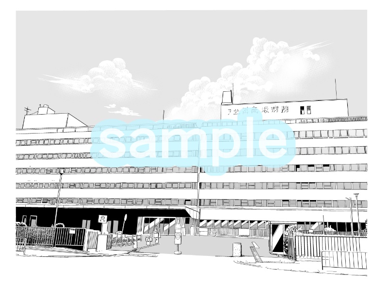 【漫画素材】【背景】病院 昼 夜 線画ベタ