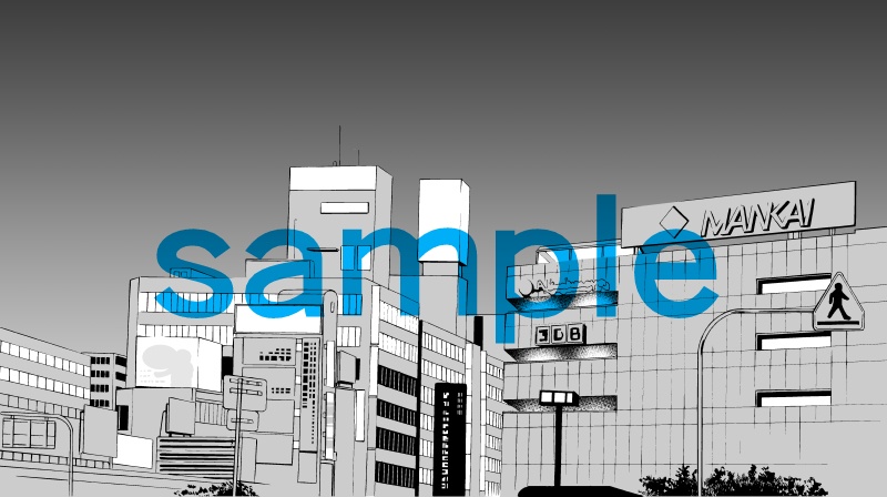 【漫画素材】駅ビルのある風景セット
