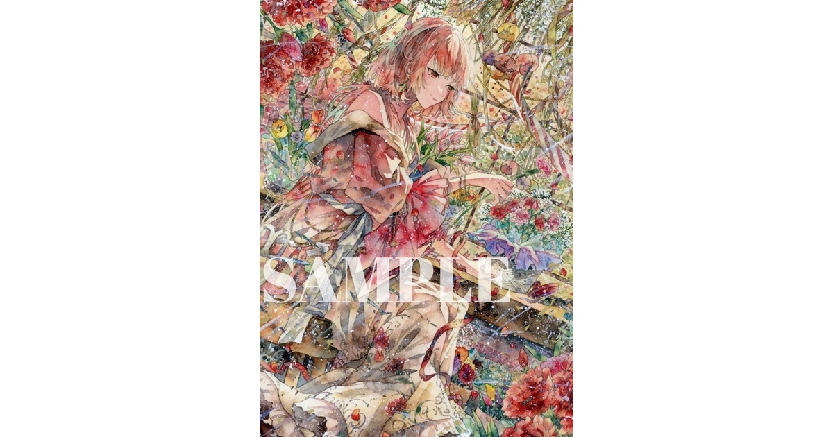 手描きイラスト オリジナル 「花に込めて」 原画 創作 女の子