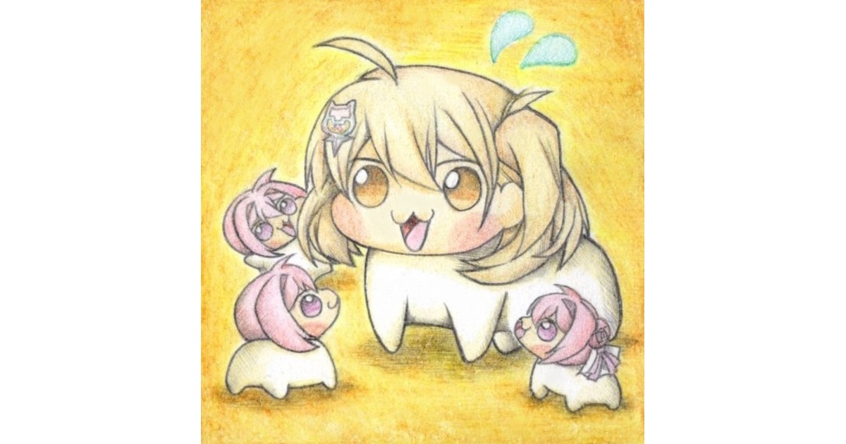 Doro達に群がられるアニスDoroの色紙イラスト 原画 - ネコーキョー