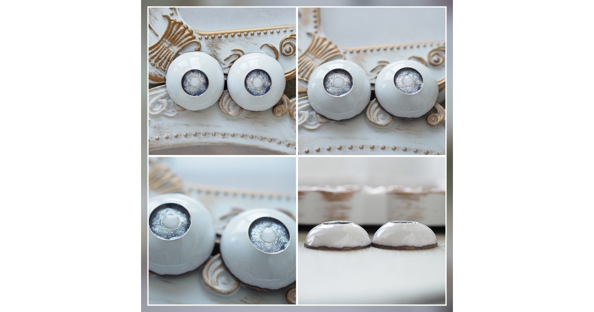 18mm/8mm シルバー（白瞳孔）ジェムタイプ 七宝グラスアイ