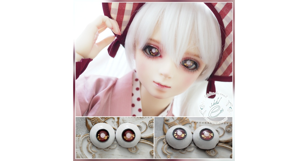 18mm/10mm 赤系 ピンク瞳孔+金箔 カッパータイプ 七宝グラスアイ