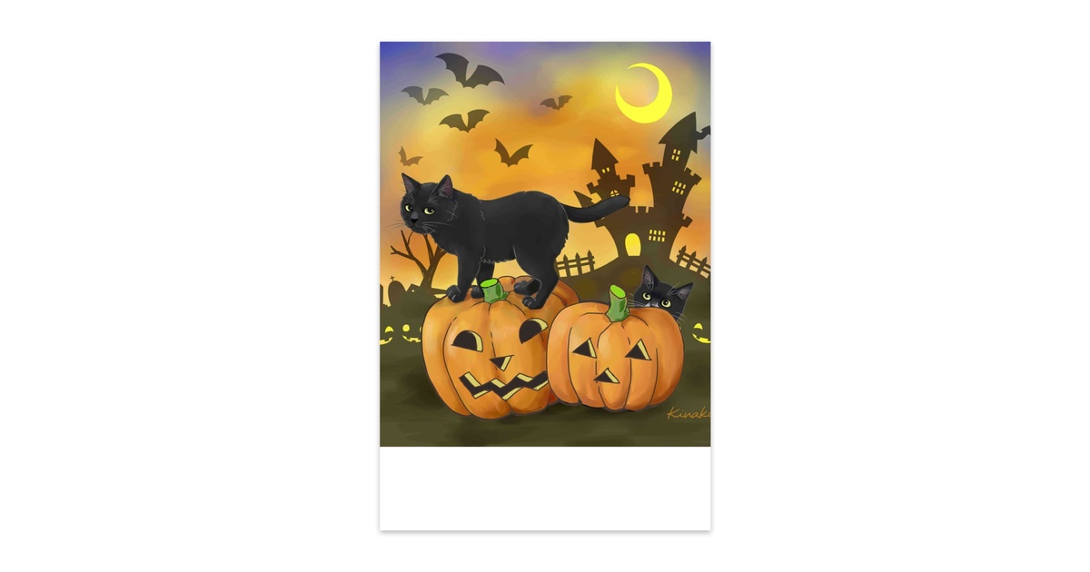 黒猫と小さなオバケ＜ハロウィン・10月・イベント・動物