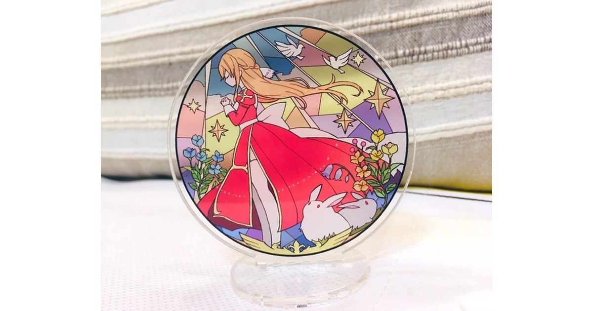 花柄アクリルスタンドガラス ステンドグラス (SH-A48) 913×480×18mm 一部鏡面ガラス 牡丹 花 ピュア