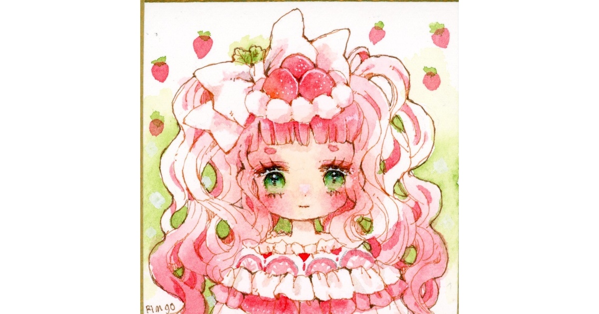 手描きイラスト ミニ色紙　「いちご」 楽天市場】完成品 ちぎり絵 小色紙 いちご スタンド付 石川紙業
