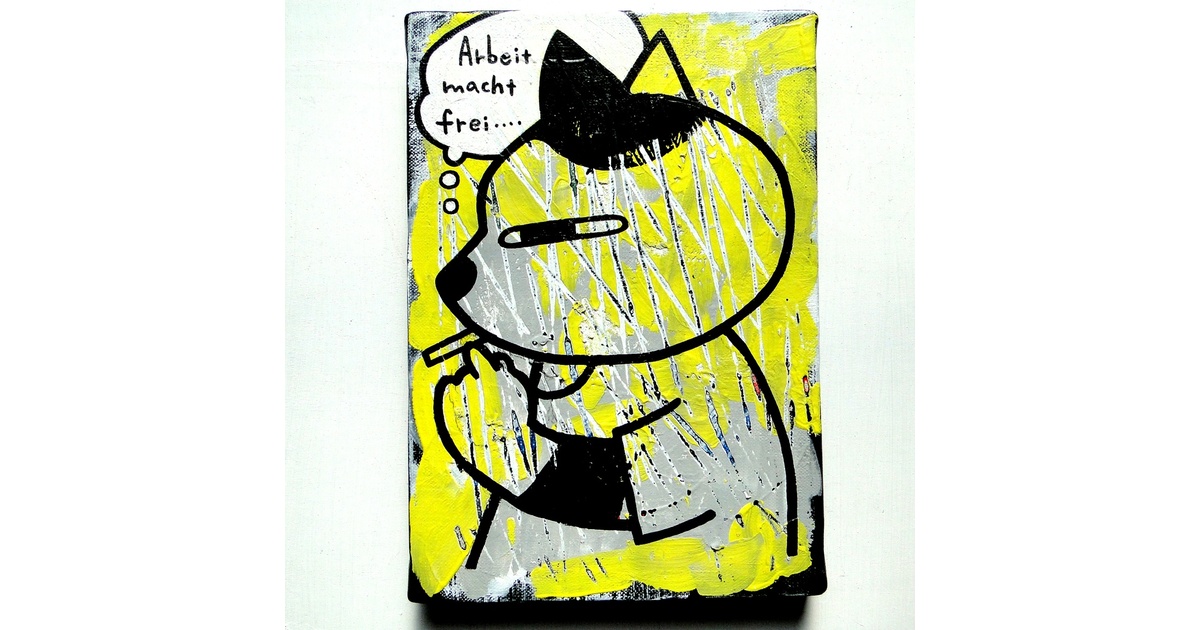 考える猫のグラフィティアート 原画 絵画 キャンバス画 動物の絵