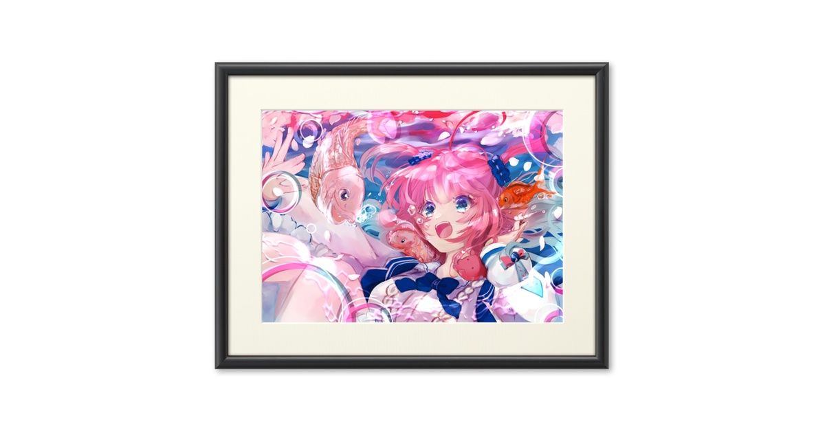 砂糖みかく先生 キャンバス作品 原画 アズールちゃんとサクラダイと桜鯛の複製原画 - 蒼巳生姜本舗