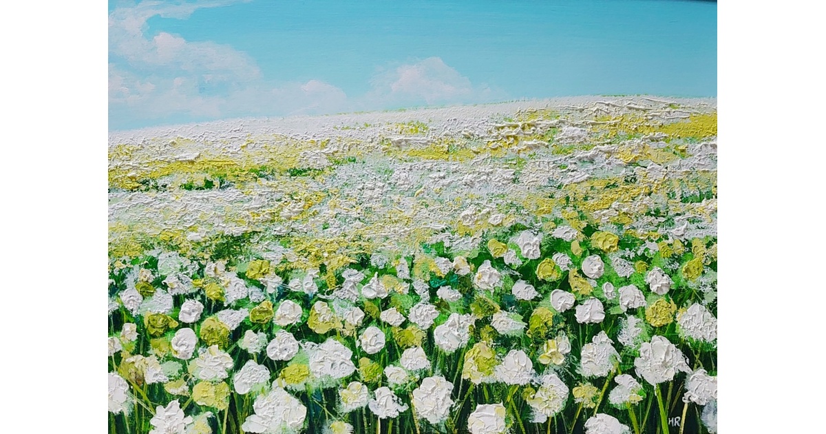 油絵 絵画 【シロツメクサの花畑】 eccbfb44-88cd-47ed-8325-