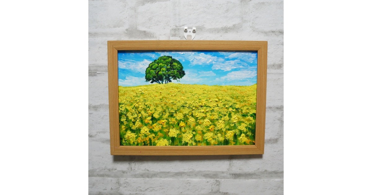 油絵 油彩 油彩画 絵 絵画 【黄色い菜の花畑の一本木