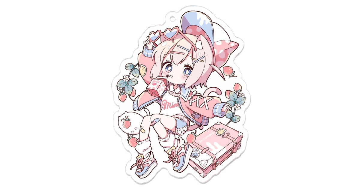 ちびねこ女子アクリルキーホルダー（いちごミルク） - しろなっぱBOOTH 