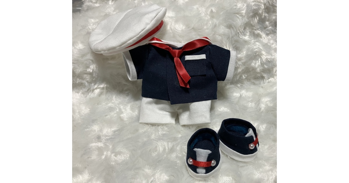 13cm/16cmぬい用 ぬい服 ぬい靴 セーラーカラー ベレー帽付 紺＋