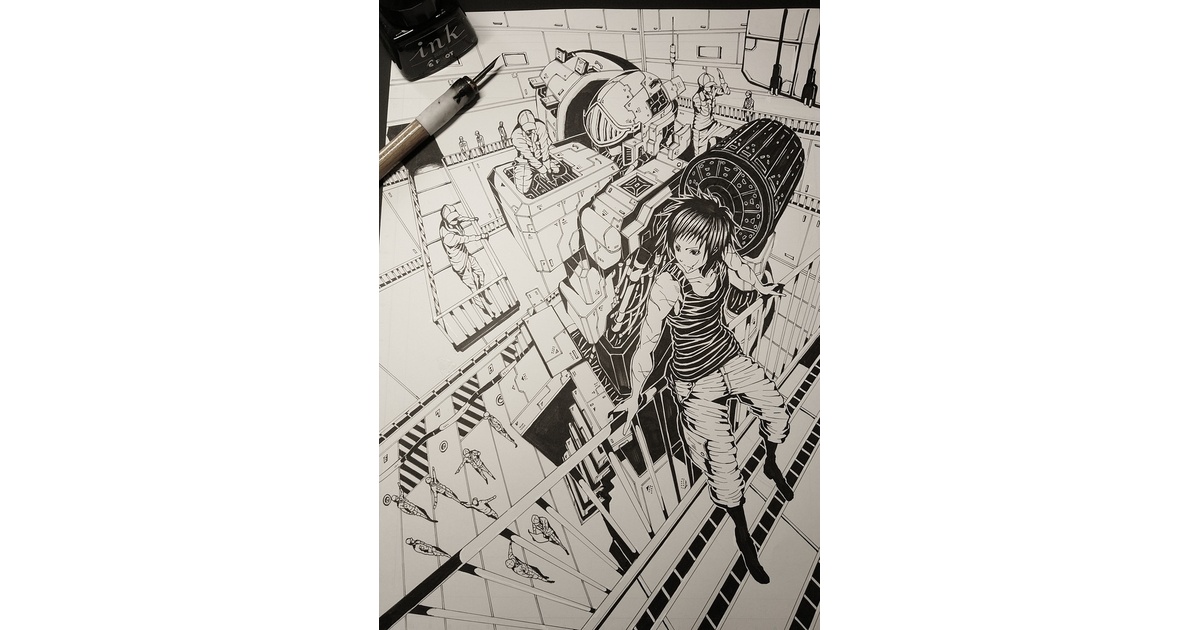 整備格納庫×パイロット×ロボット】オリジナルイラスト 手描き生