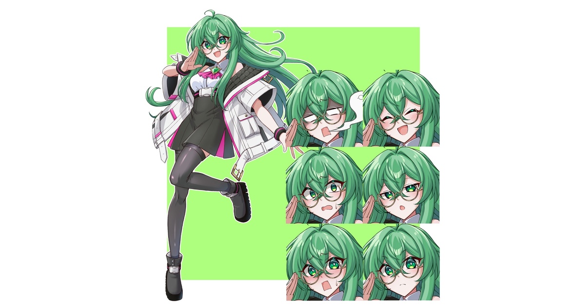 緑髪眼鏡の女の子の立ち絵 - vall - BOOTH