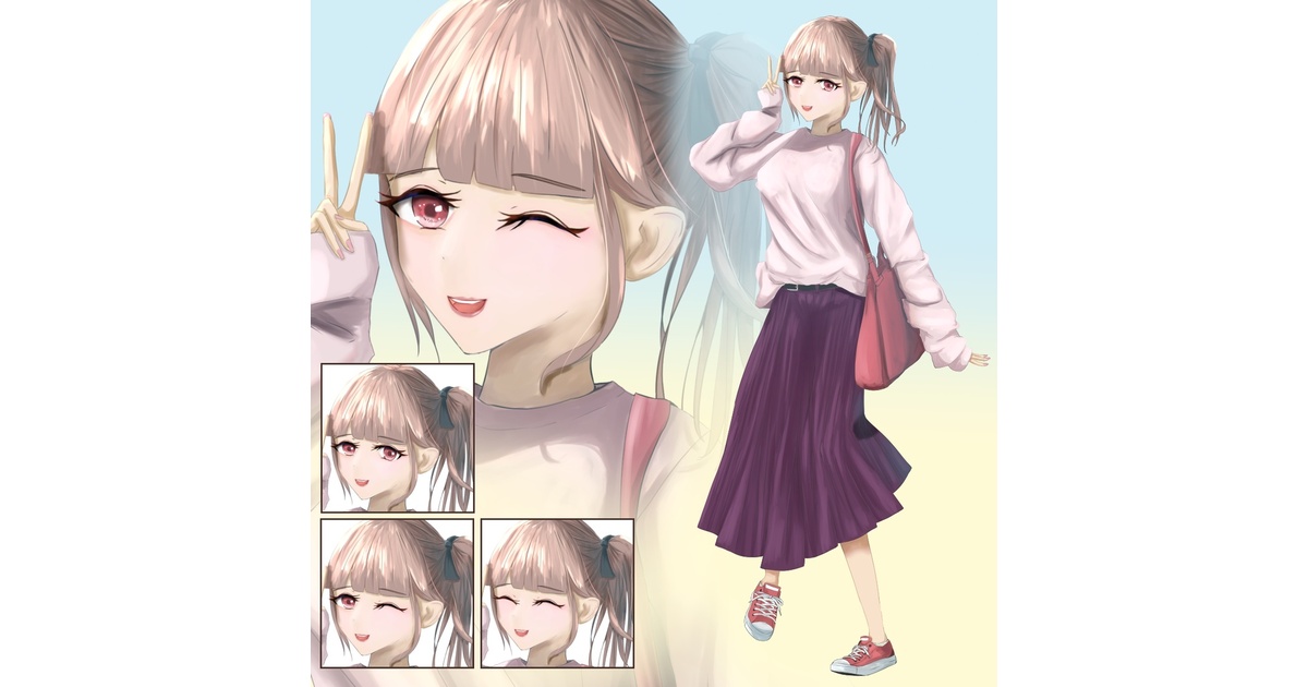 ピンクツインテールの女の子【表情差分4種】 | SKIMA（スキマ）