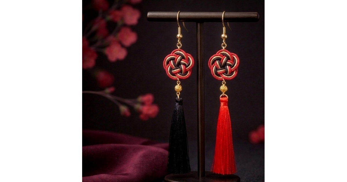 梅結びとタッセルのピアス（イヤリング）（一部色オーダー可
