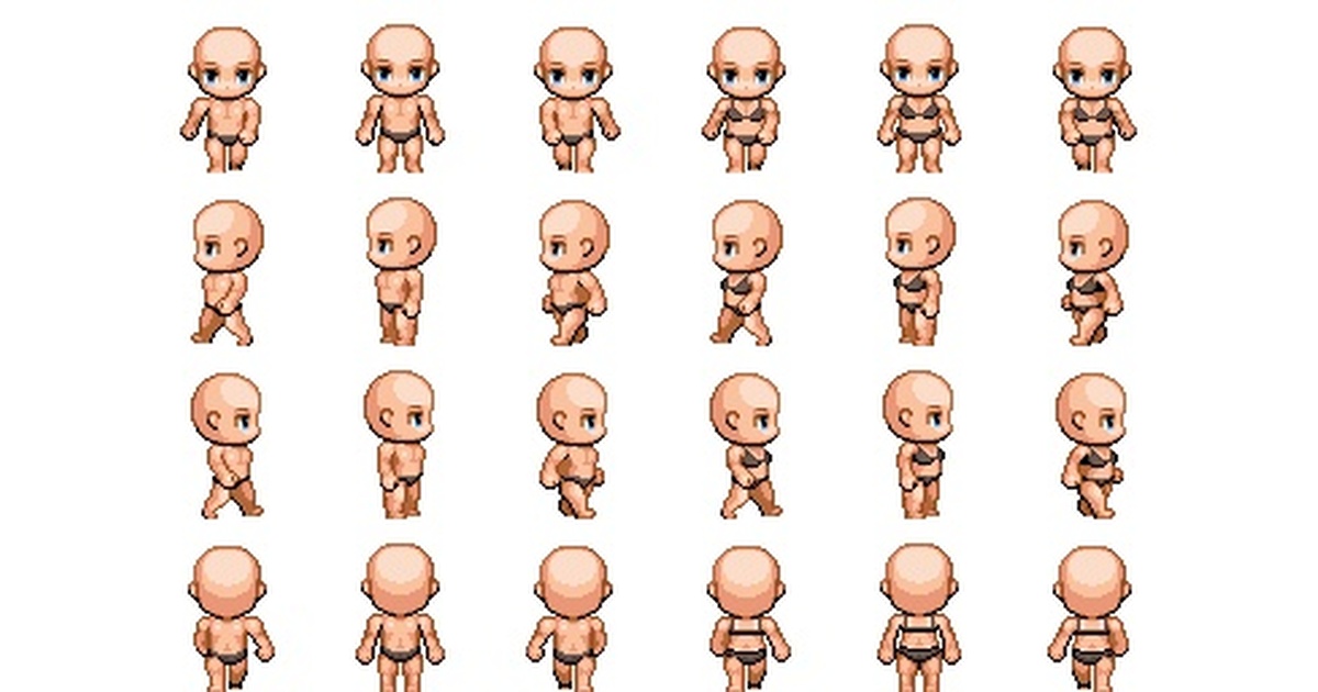忍空　キャラチップ　キャラチップファイル　システムチップホルダー RPGツクールMV用キャラチップ 3頭身 男女 素体 - ぶちニョーマ ドット