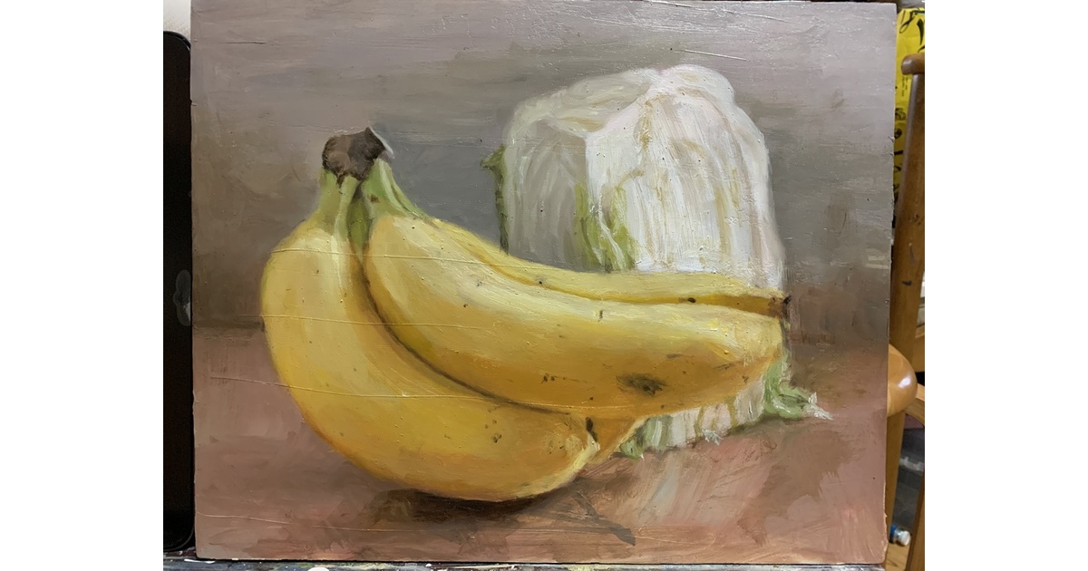 油絵 静物画 バナナ ドローイング 油絵 静物画 バナナ ドローイング